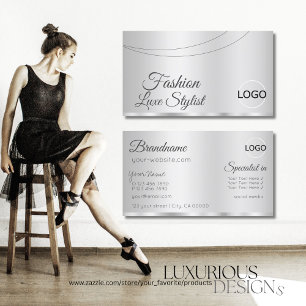Elegant Silver Glamourous with Logo Professional Business Card