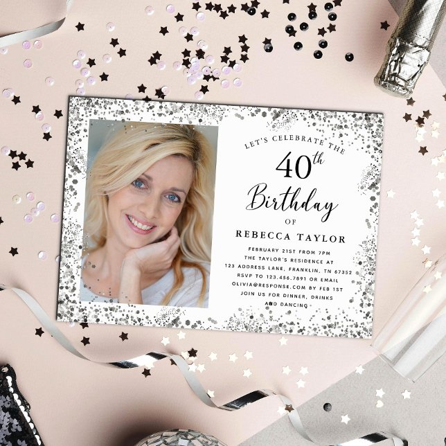 Elegant Silver Glitter 40th Birthday Invitation (Creator Uploaded)