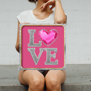 Elegant Silver Glitter and Pink Heart Jewel Art  Poster