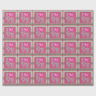 Elegant Silver Glitter and Pink Heart Jewel Wrapping Paper