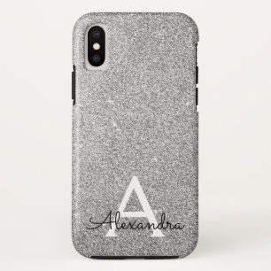 Elegant Silver Glitter and Sparkle Monogram iPhone X Case