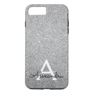 Elegant Silver Glitter and Sparkle Monogram iPhone 8 Plus/7 Plus Case