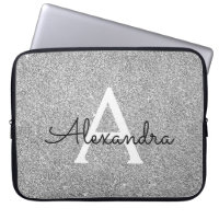 Elegant Silver Glitter and Sparkle Monogram