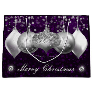 Elegant Silver Glitter Baubles Merry Christmas Large Gift Bag