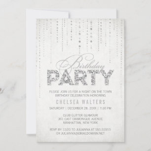 Elegant Silver Glitter Birthday Party Invitation