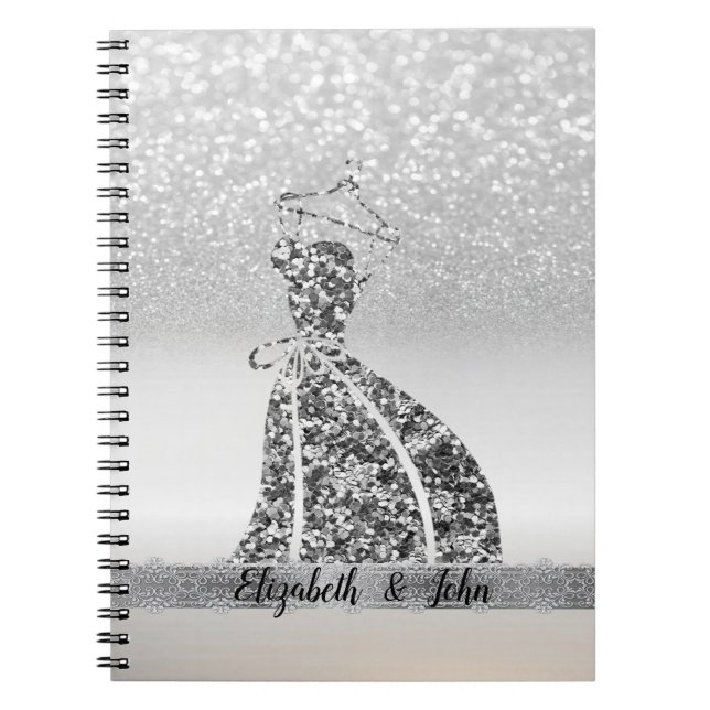 Elegant Silver Glitter Bokeh, Dress Notebook (Front)