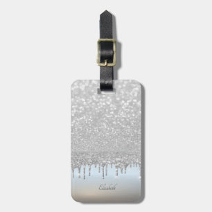 Elegant Silver Glitter Bokeh Drips Luggage Tag