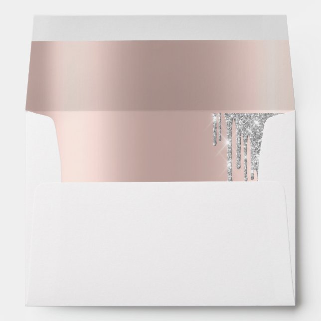 Elegant Silver Glitter Bokeh Drips Rose Gold Envelope (Back (Bottom))