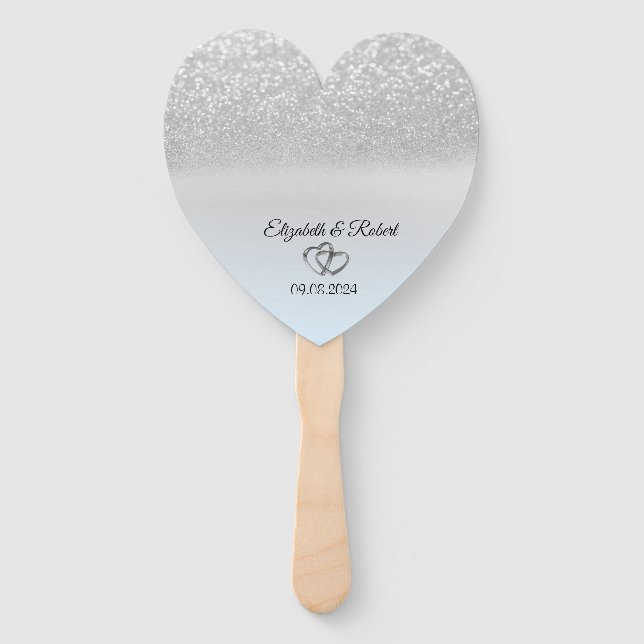 Elegant Silver Glitter Bokeh Hand Fan (Back)