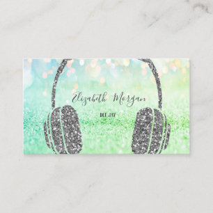 Elegant Silver Glitter Bokeh Headphone DJ  Business Card
