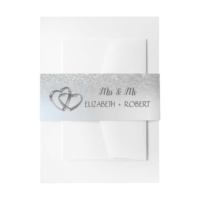 Elegant Silver Glitter Bokeh , Hearts Invitation Belly Band (Front Example)