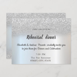 Elegant Silver Glitter Bokeh Rehearsal Dinner Invitation