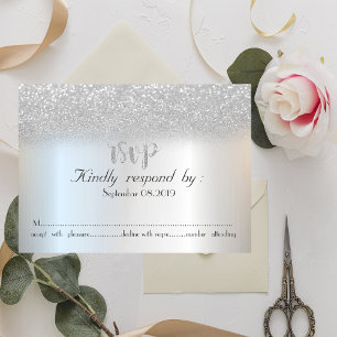Elegant Silver Glitter Bokeh RSVP Card