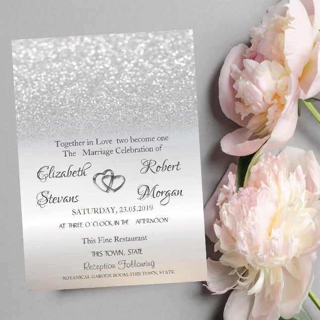 Elegant Silver Glitter Bokeh  Wedding Invitation (Creator Uploaded)