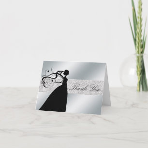 Elegant Silver Glitter Bride Thank You Note Card