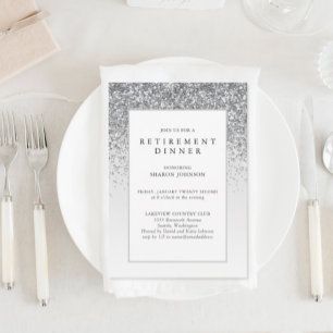 Elegant Silver Glitter Business Retirement Party Invitation