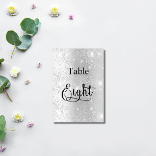 Elegant silver glitter calligraphy table eight 8 number