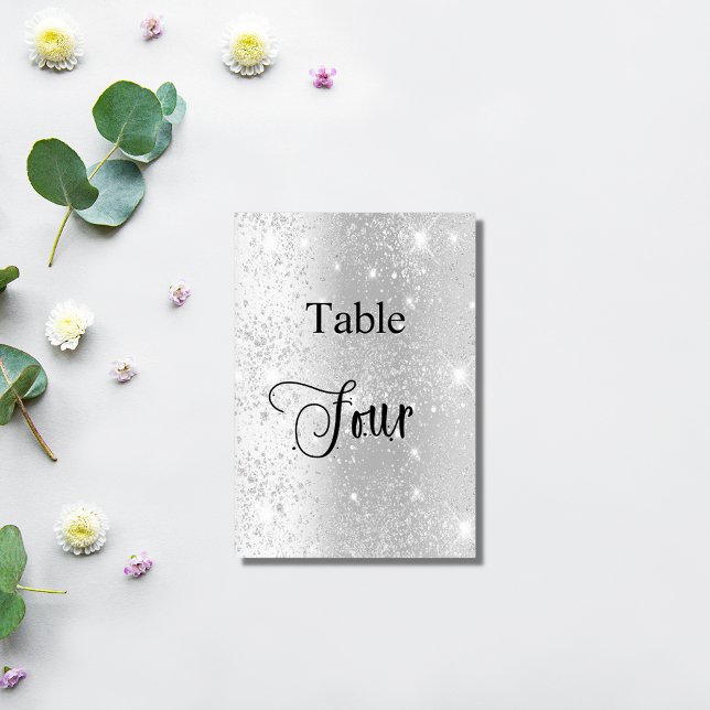 Elegant silver glitter calligraphy table four 4 table number (Creator Uploaded)