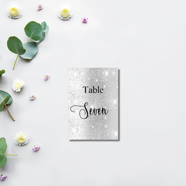 Elegant silver glitter calligraphy table seven 7 number (Creator Uploaded)