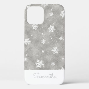 Elegant Silver Glitter Christmas Snowflake Pattern iPhone 12 Case