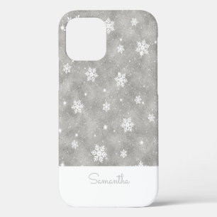 Elegant Silver Glitter Christmas Snowflake Pattern iPhone 12 Case