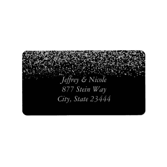 Elegant Silver Glitter Confetti Wedding Label (Front)