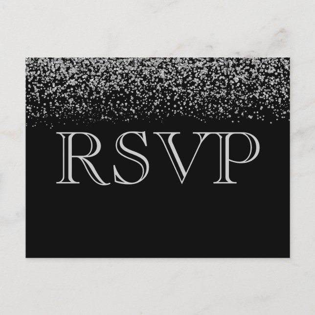 Elegant Silver Glitter Confetti Wedding RSVP Invitation Postcard (Front)