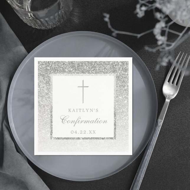 Elegant Silver Glitter Confirmation Or Baptism Napkin (Creator Uploaded)