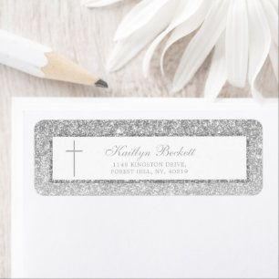Elegant Silver Glitter Confirmation Or Baptism Return Address Label