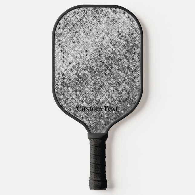 Elegant Silver Glitter Custom Text Pickleball Paddle (Front)