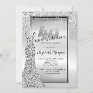 Elegant Silver  Glitter Dress 40th Birthday Party Invitation