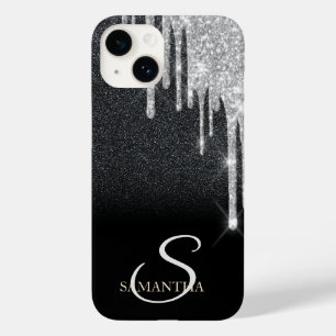 Elegant Silver Glitter Drips Black Glitter  Case-Mate iPhone 14 Case