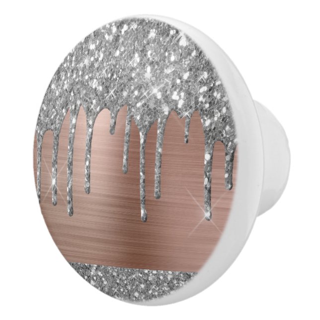 Elegant Silver Glitter Drips Rose Gold Metal Ceramic Knob (Right)