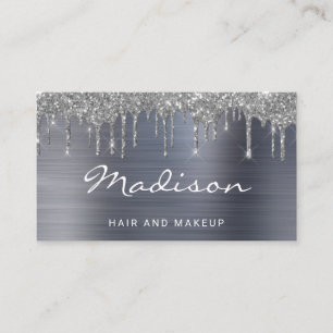 Elegant Silver Glitter Drips Stylist  Business Card