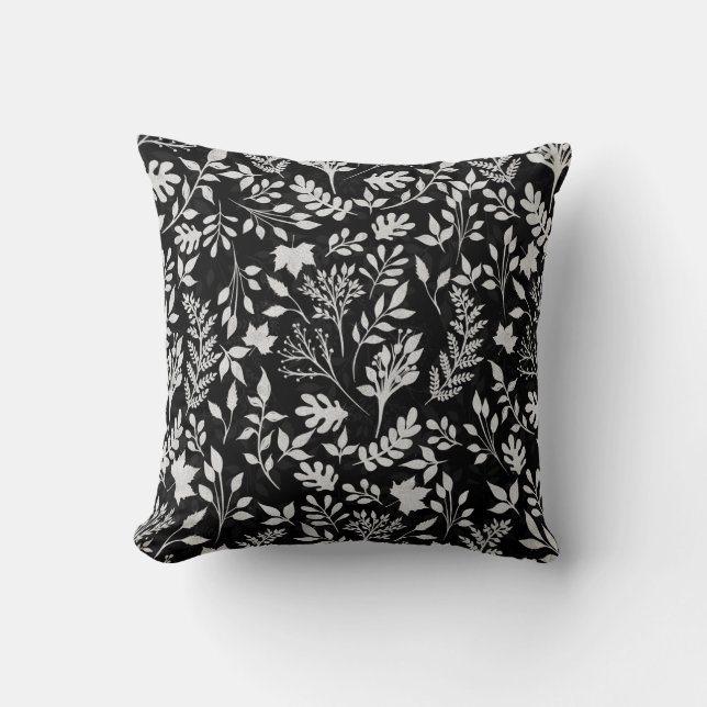 Elegant Silver Glitter Foliage Black Design Case-M Cushion (Front)