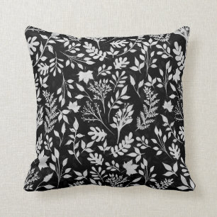 Elegant Silver Glitter Foliage Black Design Case-M Cushion