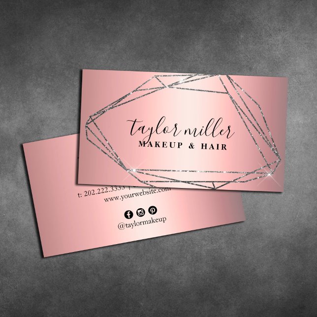 Elegant silver glitter frame makeup & hair  business card (Creator Uploaded)