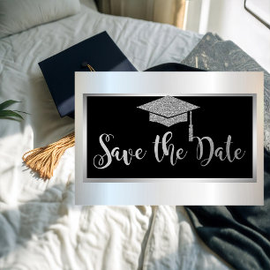 Elegant Silver Glitter Graduation Save The Date