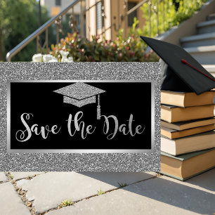 Elegant Silver Glitter Graduation Save The Date