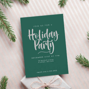 Elegant Silver Glitter Green Holiday Party Invitation