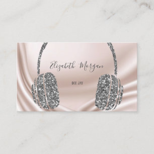 Elegant Silver Glitter Headphone DJ Business Card