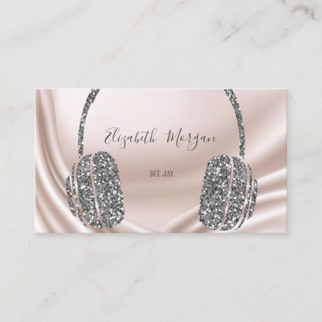 Elegant  Silver  Glitter Headphone DJ Business Card (Front)