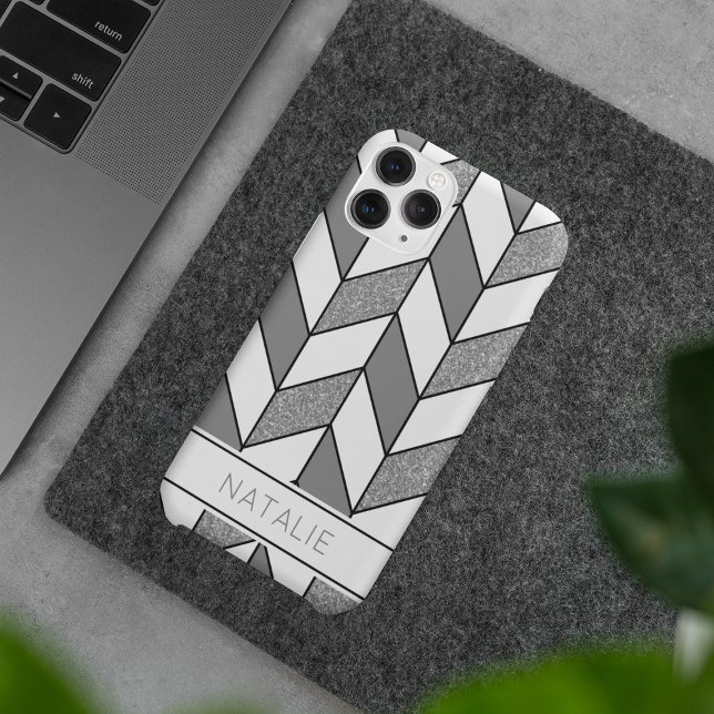 Elegant Silver Glitter Herringbone Chevron Pattern Case-Mate iPhone Case (Creator Uploaded)