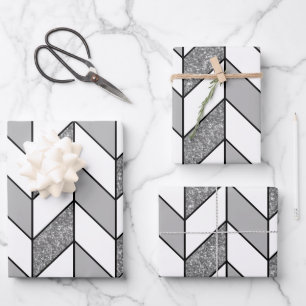 Elegant Silver Glitter Herringbone Chevron Pattern Wrapping Paper Sheet