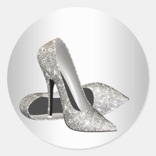 Elegant Silver Glitter High Heel Shoe Stickers