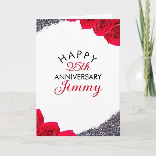 Elegant Silver Glitter Husband 25th Anniversary Card (Front)