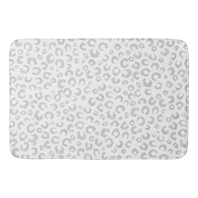 Elegant Silver Glitter Leopard Pattern Bath Mat (Front)