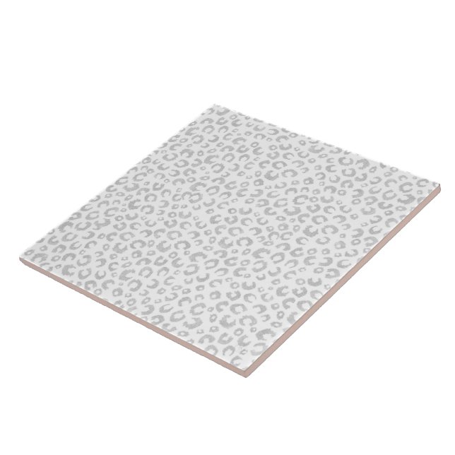 Elegant Silver Glitter Leopard Pattern Ceramic Tile (Side)