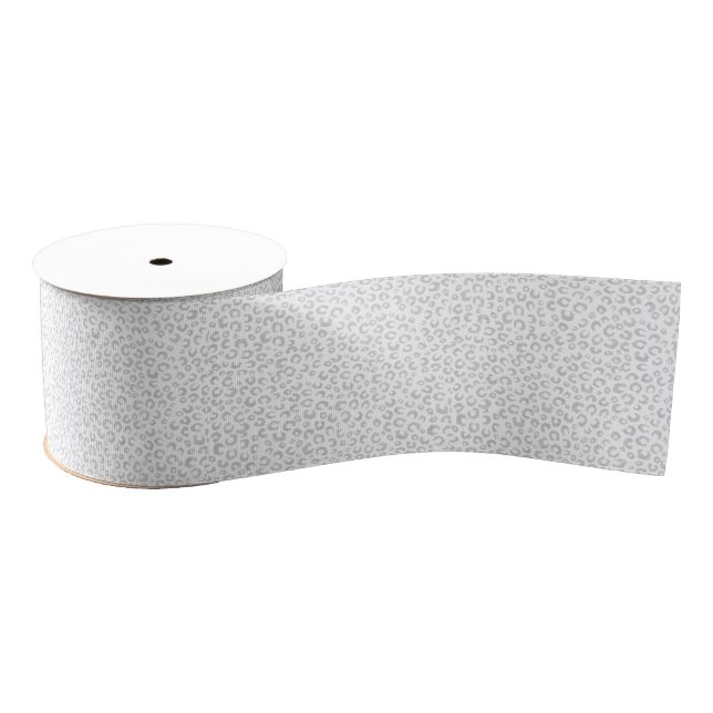 Elegant Silver Glitter Leopard Pattern Grosgrain Ribbon (Spool)