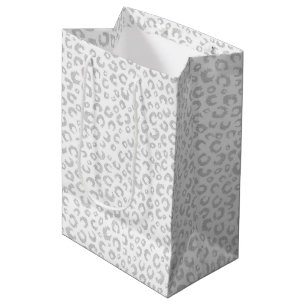 Elegant Silver Glitter Leopard Pattern Medium Gift Bag
